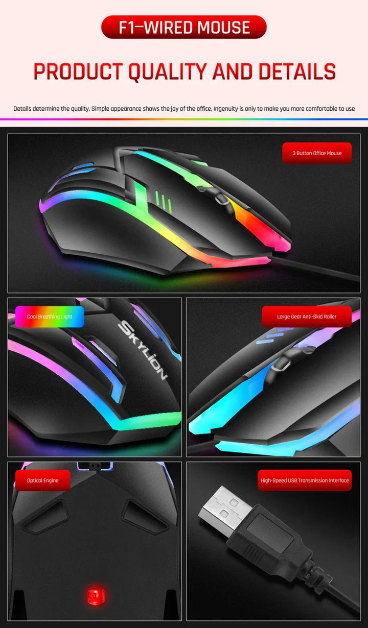 Wired RGB Gaming Mouse 3 Button USB Precision Office