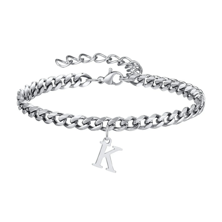 Initials Cuban Link Bracelet Stainless Steel Adjustable