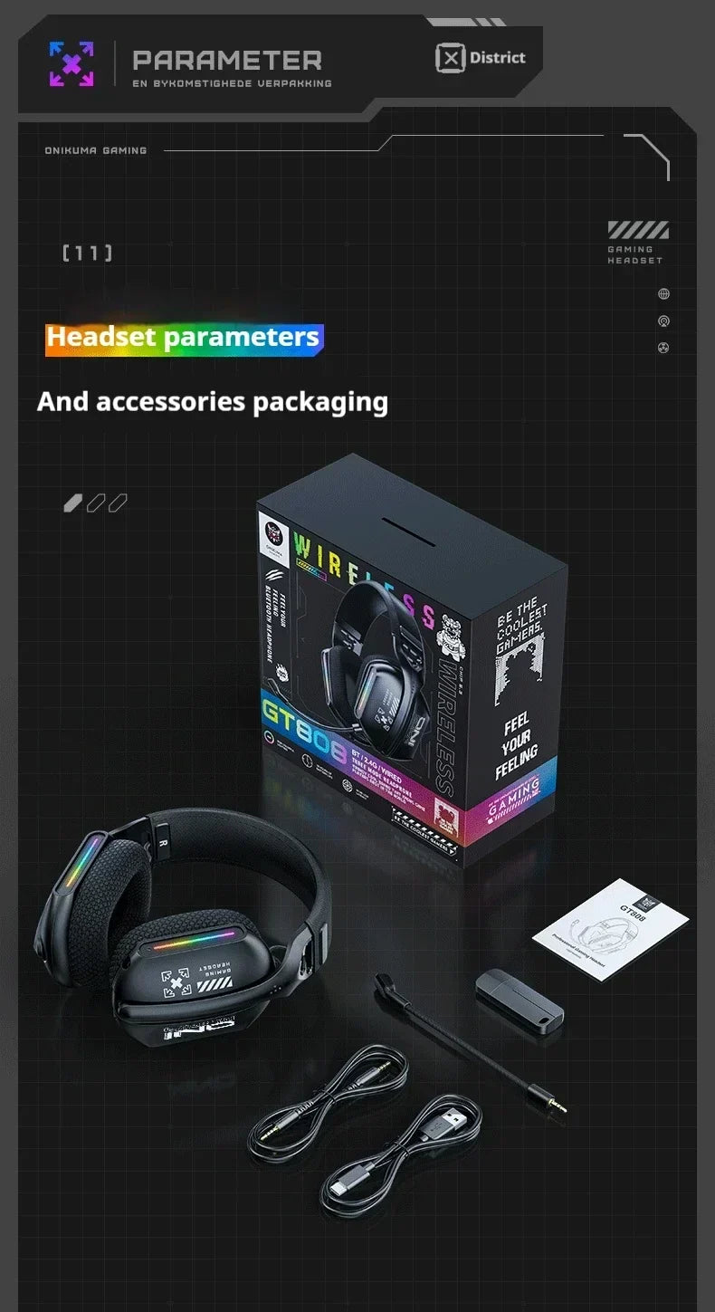Wireless Gaming Headset Tri Mode Bluetooth Wired Immersive