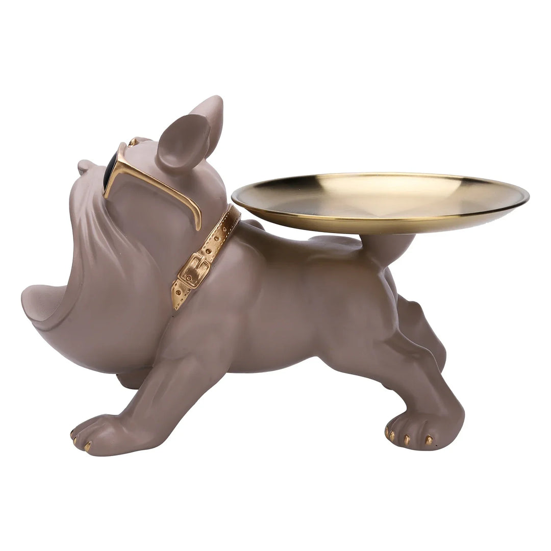 Resin Bulldog Storage Sculpture - Stylish Key Holder &amp; Candy Tray for Home Decor