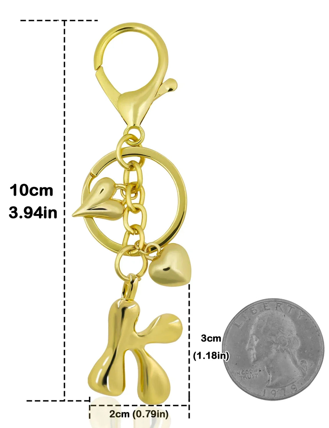 Personalized Keychain Gold Bubble Letter Bag Charm Gift