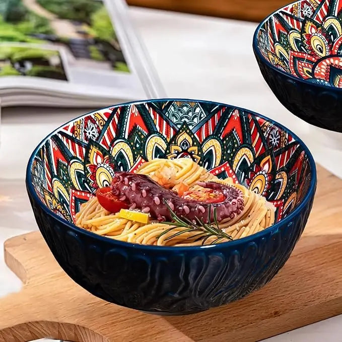 Bohemian Ceramic Bowls Set Floral Serving Bowls Versatile