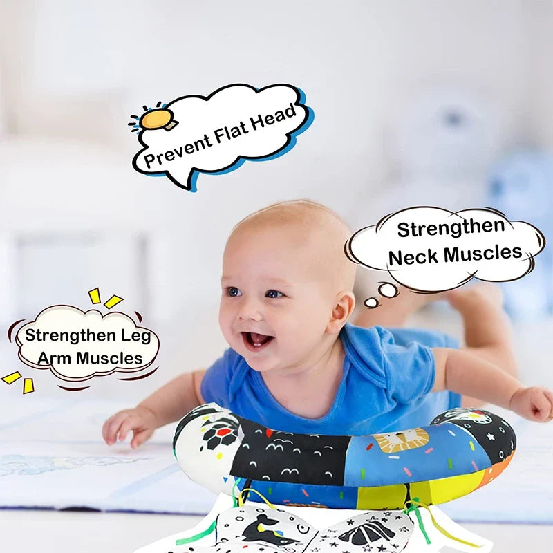 High Contrast Baby Tummy Time Pillow with Mirror, Teething Toy, and Crinkle Paper for Infants 0-6 Months