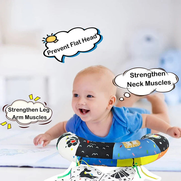 High Contrast Baby Tummy Time Pillow with Mirror, Teething Toy, and Crinkle Paper for Infants 0-6 Months