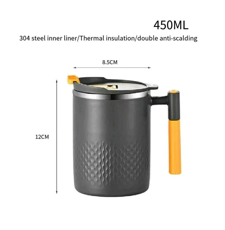 450ml Portable Stainless Steel Coffee Mug with Handle and Cover Leak-proof Design for Hot or Cold Drinks