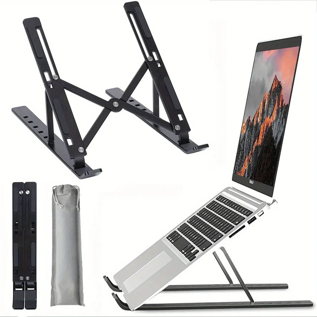 Portable Adjustable Aluminum Laptop Stand with Accessories - 6-Level Height, Anti-Slip Design, Enhanced Ventilation for 8-16" Laptops