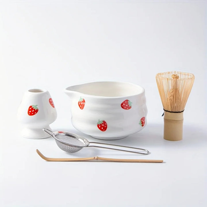Matcha Bowl Set Ceramic Strawberry Whisk Chasen Kit
