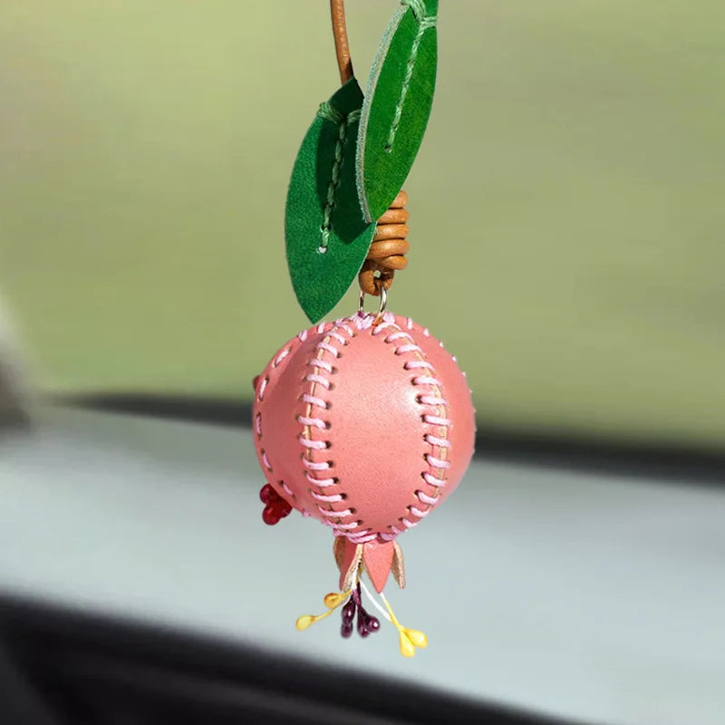 Pomegranate Leather Charm Keychain Bag And Car Decor