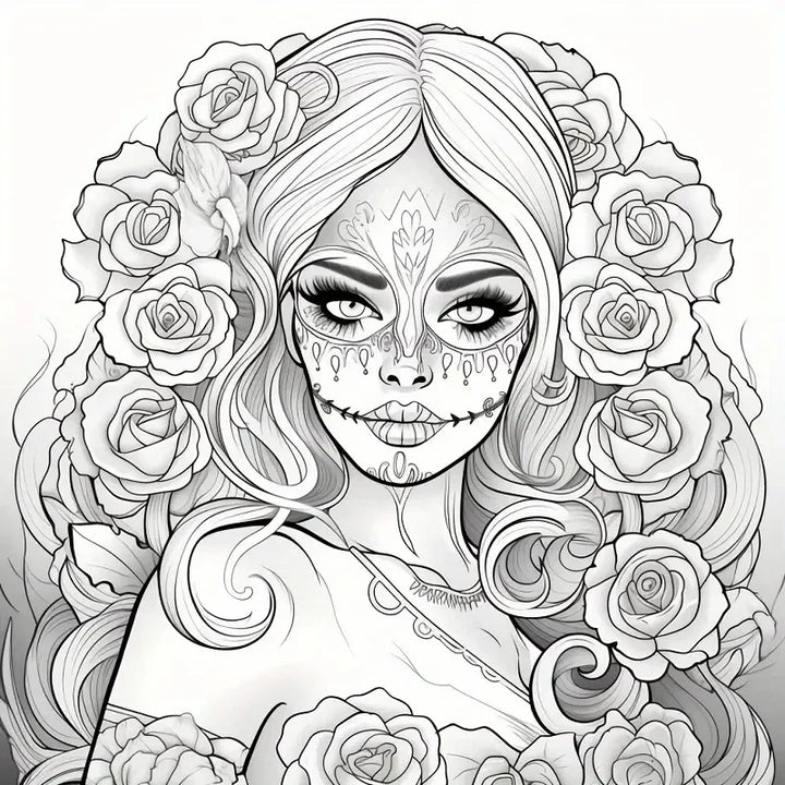 colouring Book Upgraded Thickened Paper Sugar Skull Art Halloween Trend Gift Idea 22 Pages