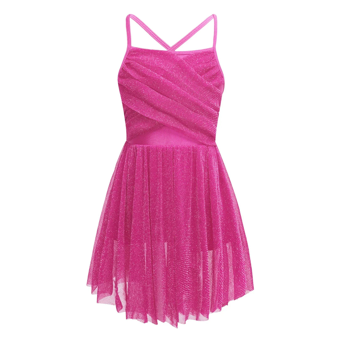 Lightweight Girls’ Dance Dress – Lyrical, Glitter Mesh, Polyester, For Ballet, Gymnastics