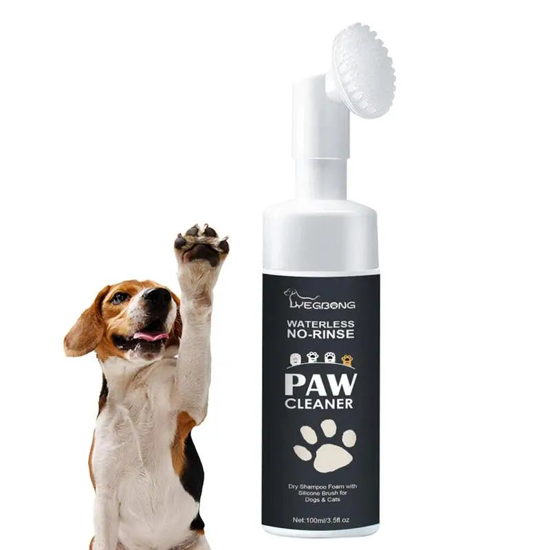 Rinse-Free Pet Foot Cleaner Foam with Silicone Brush - Gentle Paw Care for Dogs &amp; Cats