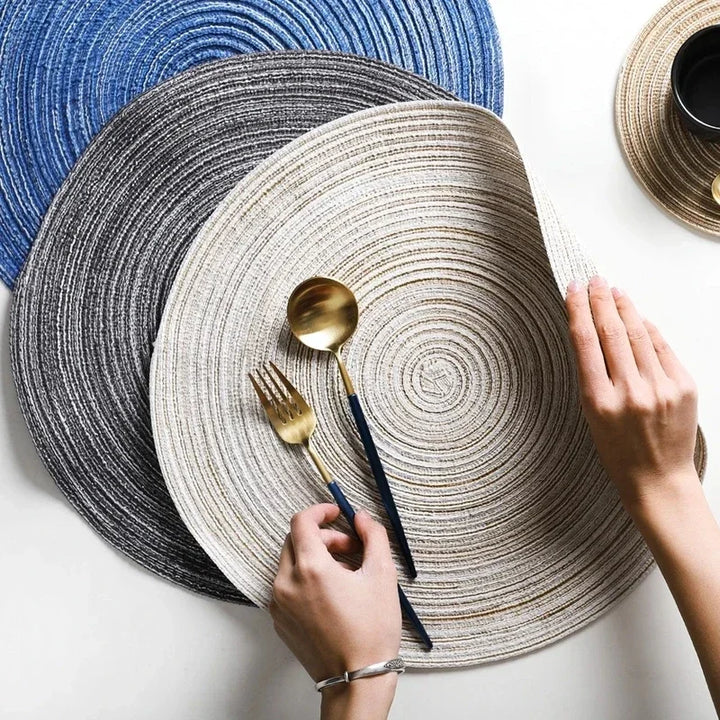 6pcs Round Woven Ramie Placemats - Non-Slip Table Mats for Dining, Kitchen &amp; Cafe Use