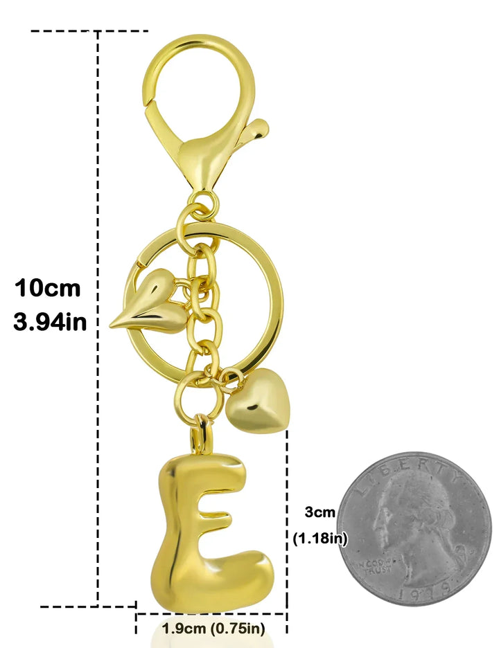 Personalized Keychain Gold Bubble Letter Bag Charm Gift
