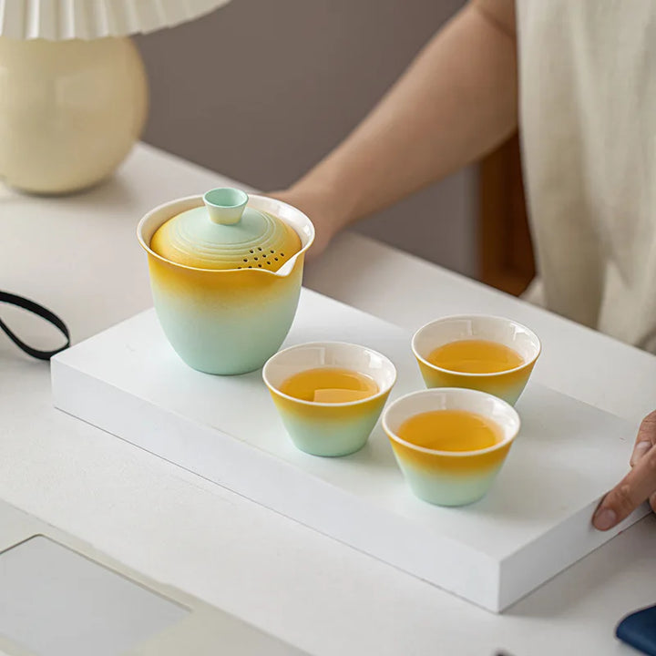 Portable Ceramic Travel Tea Set With Case Gift Kit