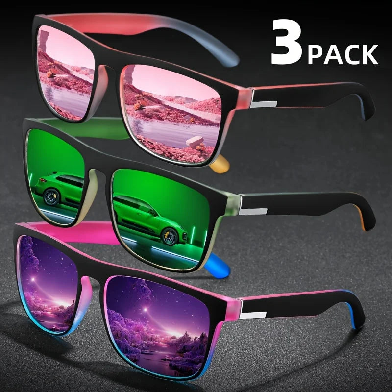 Polarized Sunglasses Three Pack Square Gradient Frames UV400 Anti Glare For Summer Travel Gift