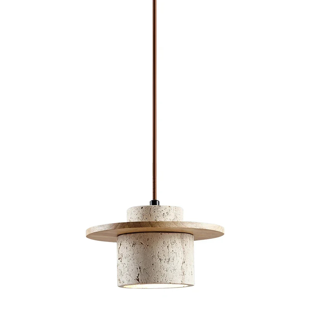 Japandi Japanese Pendant Light Wood And Travertine Bedside Lamp