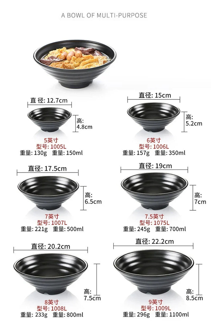 Ramen Bowl Black Plastic Japanese Style Noodle Bowl