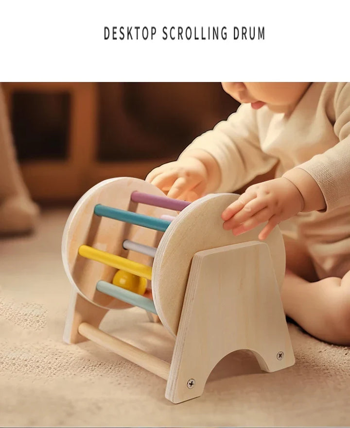 Montessori Wooden Busy Drum Newborn Sensory Toys Learning