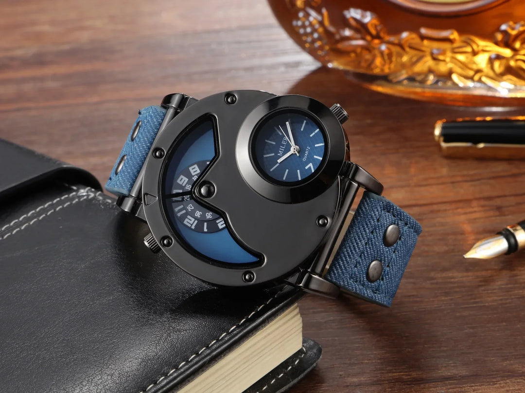 Quartz Sport Watch With Fabric Strap Irregular Alloy Case