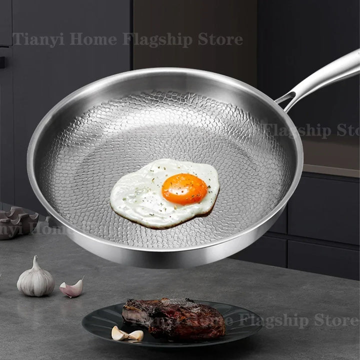 Titanium-Coated Stainless Steel Non-Stick Wok Pan – Gas and Induction Compatible Kitchen Cookware