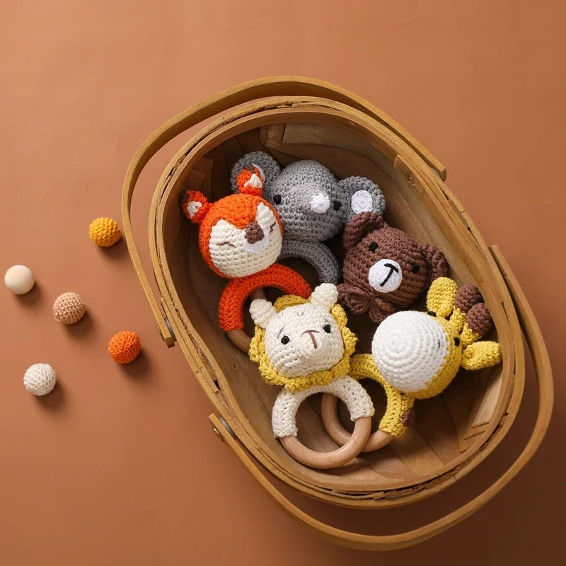 Crochet Bear Teether Rattle Ring Newborn Sensory Toys