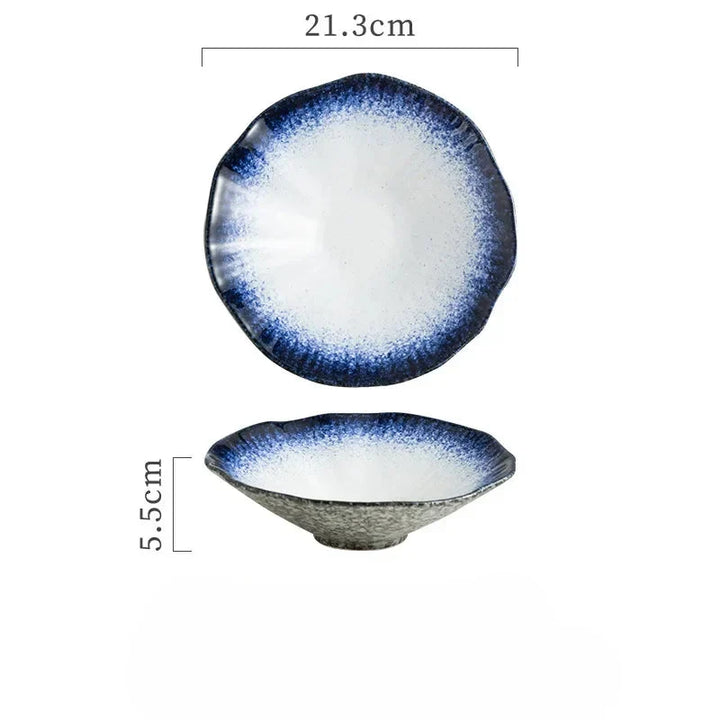 Japanese Ceramic Noodle Bowl Lotus Pattern Salad Bowl