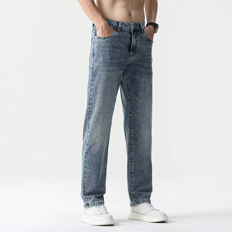 Oversized Men’s Wide Leg Jeans - Straight Lyocell, Casual