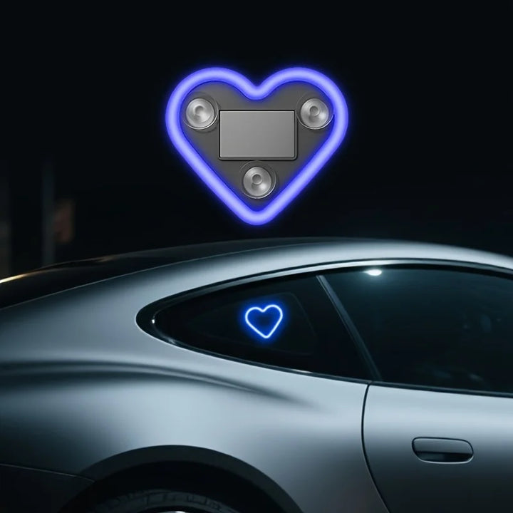 Car Window Neon Light Heart Shaped LED Interior Lamp TikTok Viral Fall 2026 Solar Powered Wiring Free