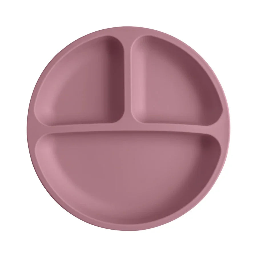 Silicone Baby Dining Plate with Suction Base, BPA Free Toddler Tableware, 8-Inch Divided Feeding Dish
