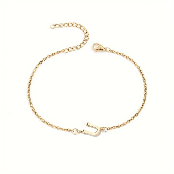 Initial Letter Bead Bracelet Thin Chain Minimalist Elegant
