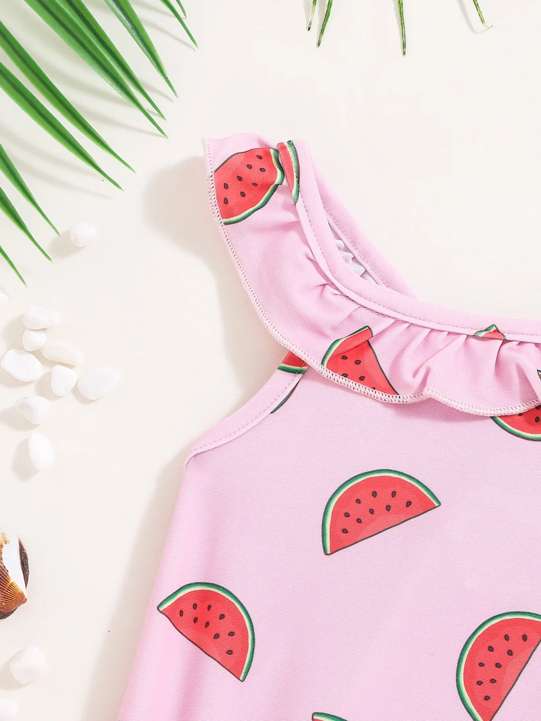 Soft Durable Baby Girls’ Swimsuit – Halter-Neck Watermelon-Print, Polyester, For Summer Beach Days