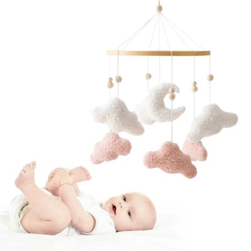 Wooden Crib Mobile Felt Bear Musical Newborn Sensory Toys