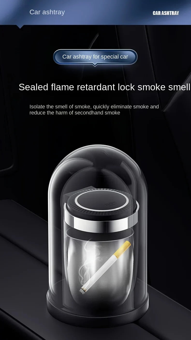 Car Ashtray One-Click Opening with LED Light - Splash Proof Alloy Liner, Automotive Interior Accessory Fall 2026 Gift
