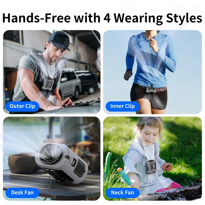 5000mAh Portable Waist Fan - 4 Speeds Neck Fan for Outdoor Travel