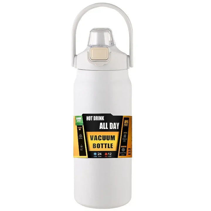 800ml Stainless Steel Thermos Mug - Portable Vacuum Flask for Hot &amp; Cold Drinks, Outdoor Sports Water Bottle with Straw