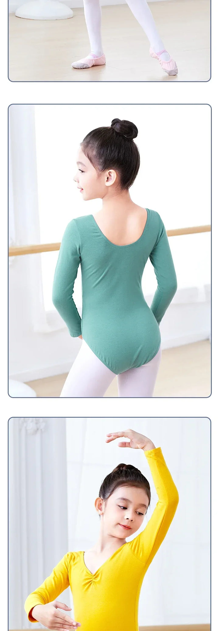 Soft Girls Ballet Leotard – Long Sleeve, Chest-Drawstring, Cotton, For Dance Class