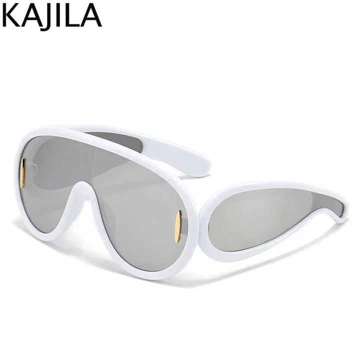 Sunglasses White Frame Oversized Wave Mask Goggles Y2K Punk Steampunk Eyewear TikTok Viral 2026