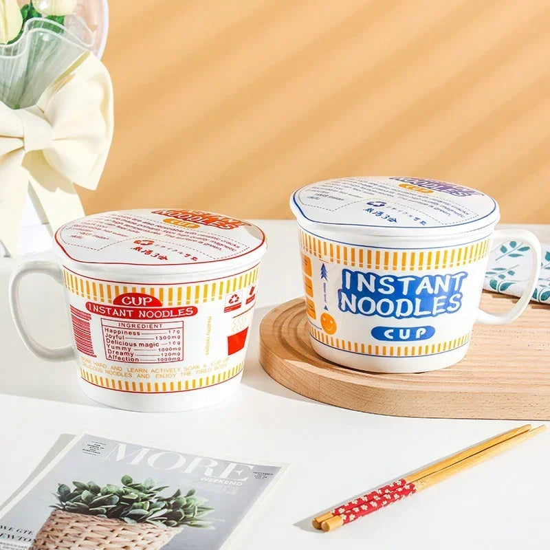Instant Noodle Bowl Ceramic With Handle And Lid Large