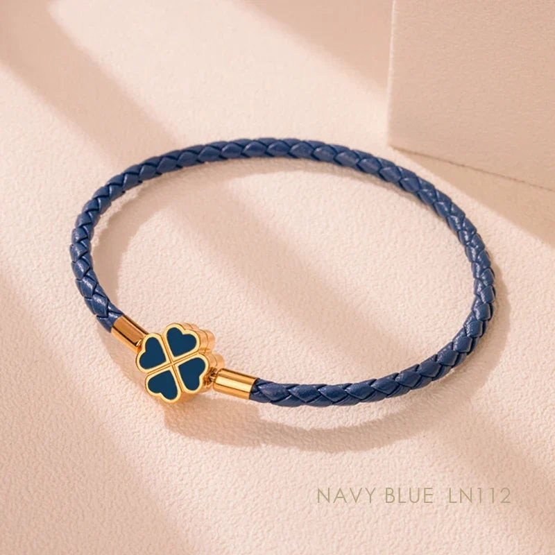 Four Leaf Clover Braided Leather Lucky Bracelet Gift