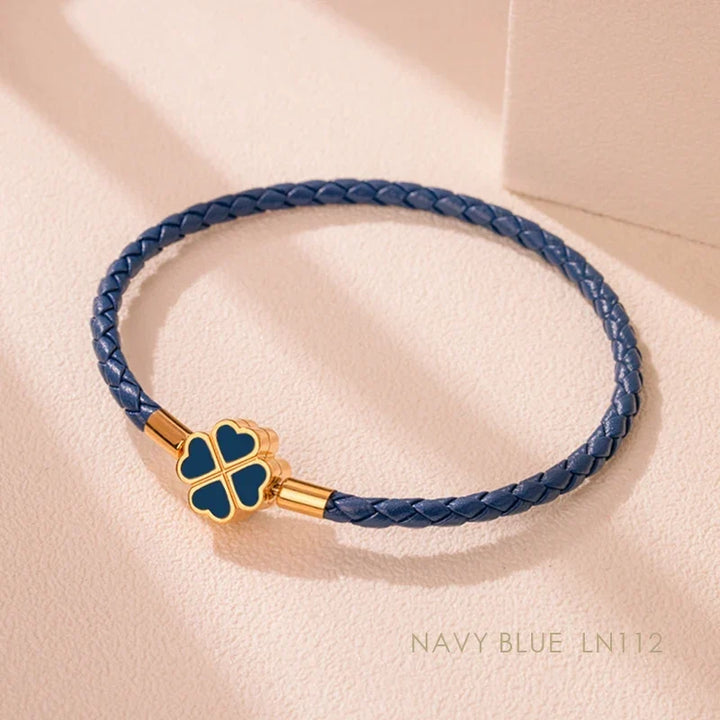 Four Leaf Clover Braided Leather Lucky Bracelet Gift