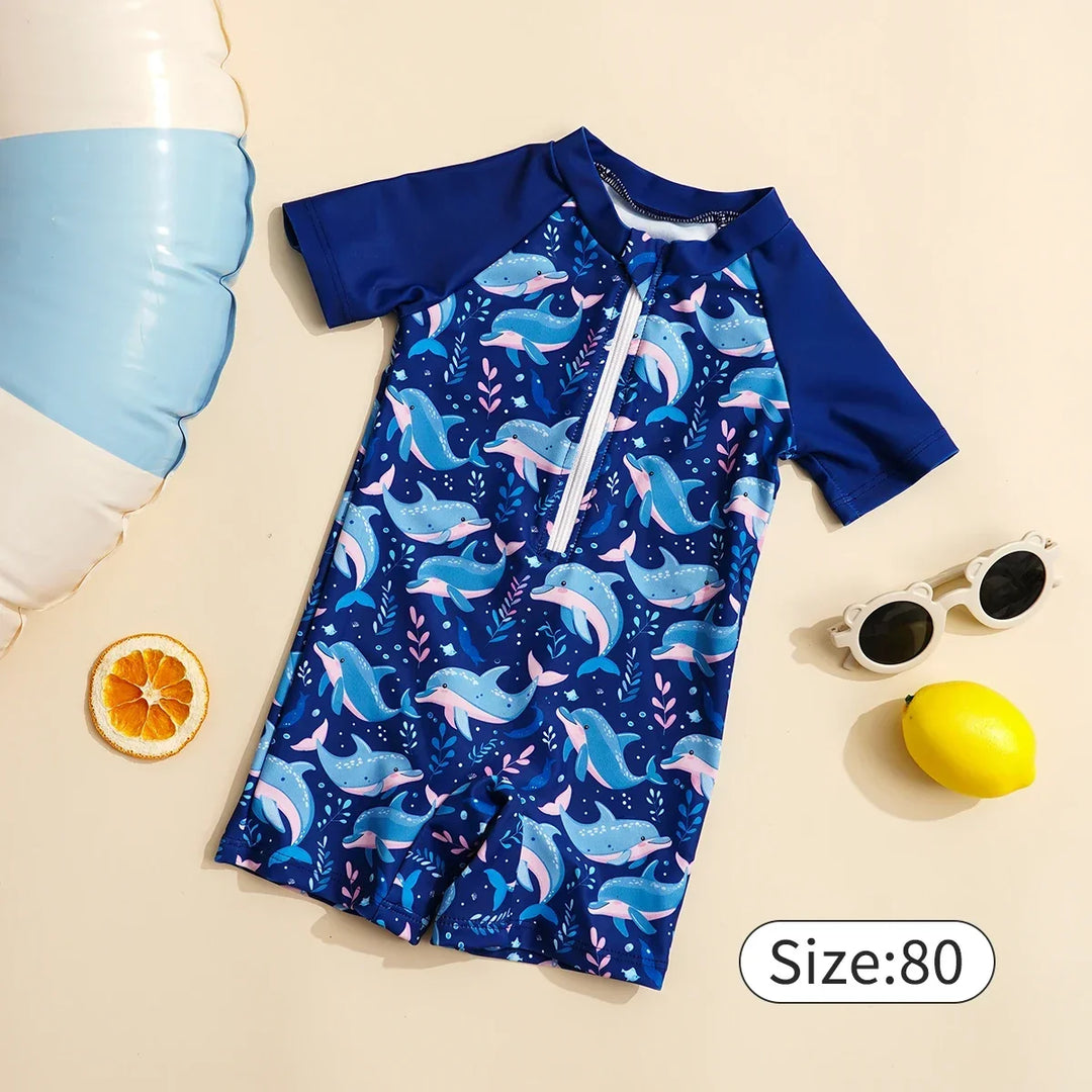 Lightweight durable unisex baby one-piece swimsuit - zip-front, polyester, for summer beach