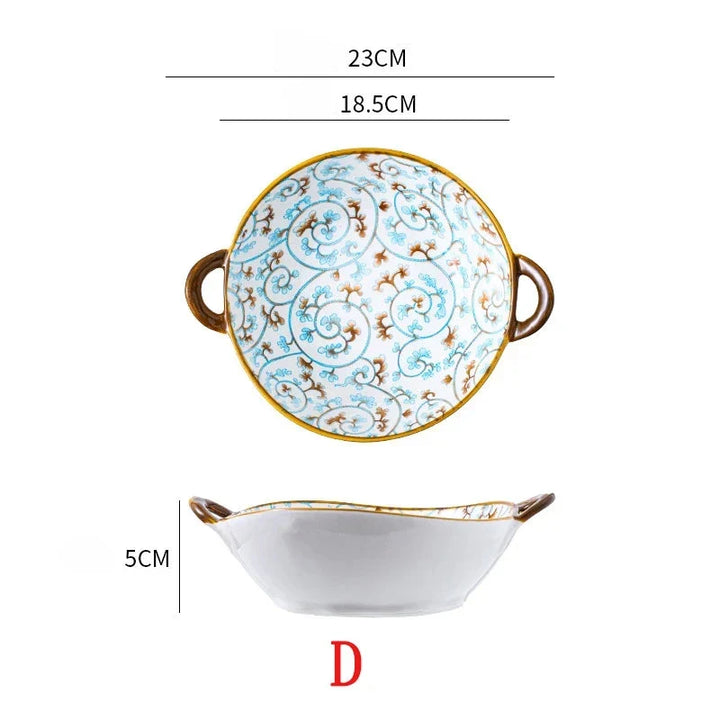 7.5 Inch Japanese Ceramic Noodle Bowl With Handles Blue