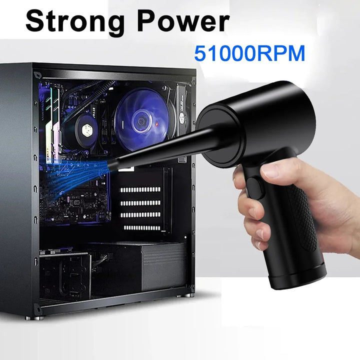 USB Rechargeable Mini Electric Compressed Air Duster with Accessories - 51000 RPM Cordless Cleaner for PC, Keyboard, Car, &amp; Electronics