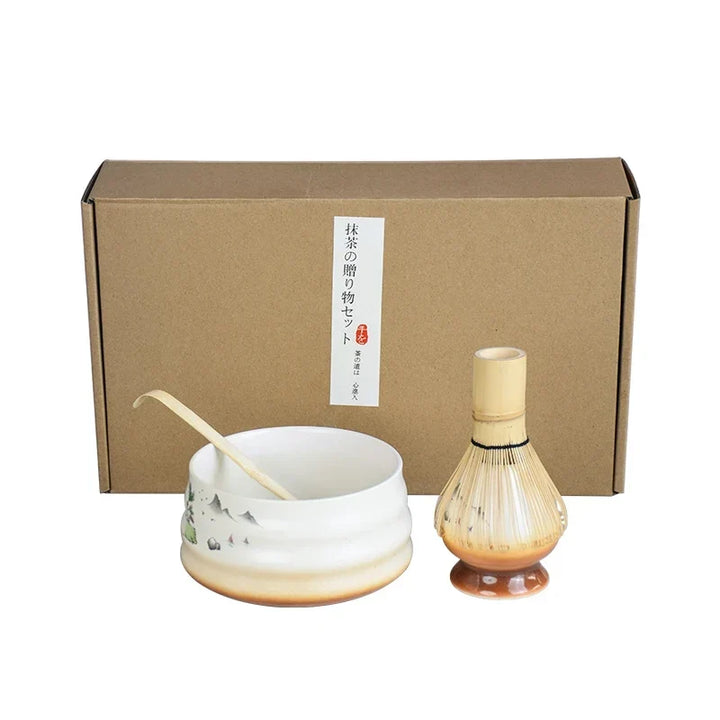 Matcha Tea Set Porcelain 4Pc Handmade Easy Clean Gift Kit