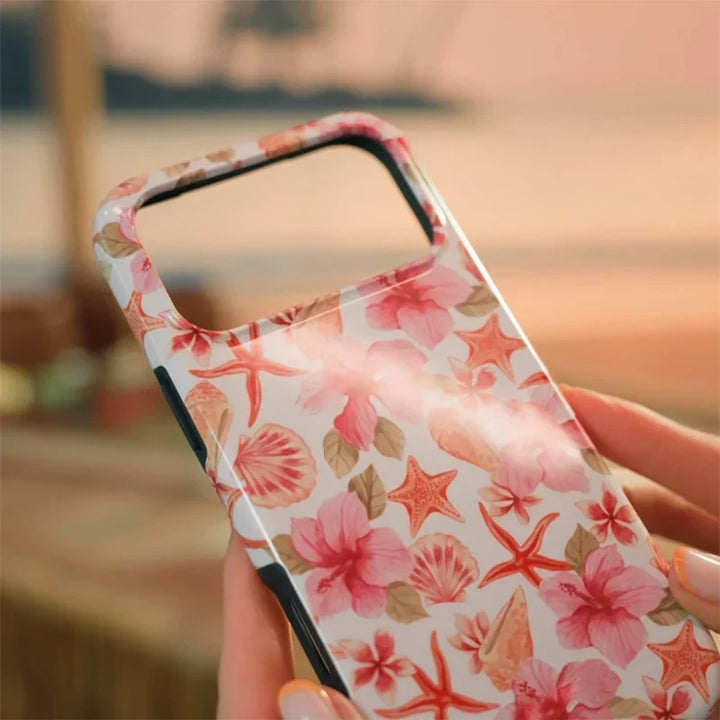 Tropical Ocean Double-Layer iPhone Case - PC TPU Cartoon Design Washable Cover for iPhone 11 to 17