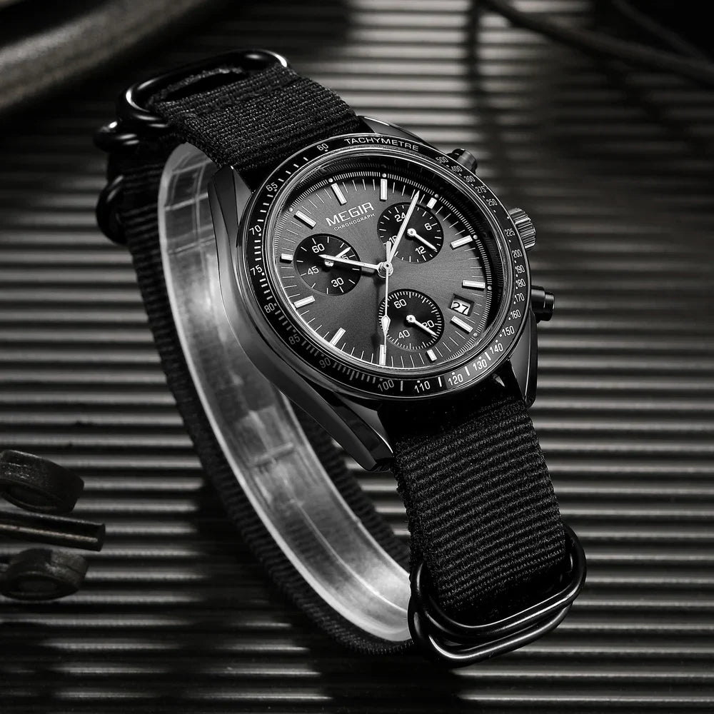 Quartz Chronograph Watch Blue Nylon Strap Waterproof