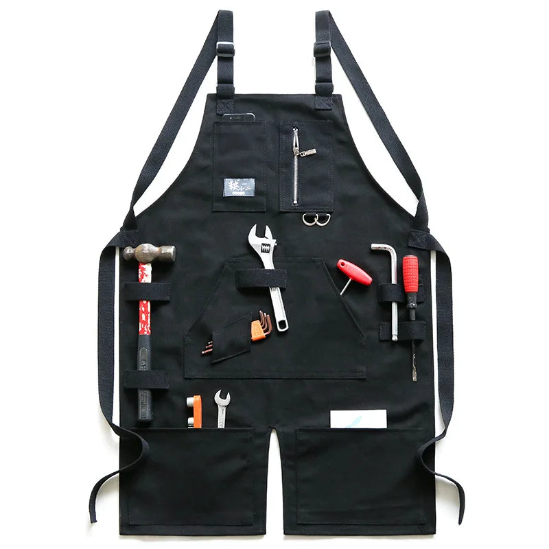 Denim Canvas Apron With Adjustable Cross Back Straps Work Apron Fall 2025 Custom Logo Durable Tool Pockets
