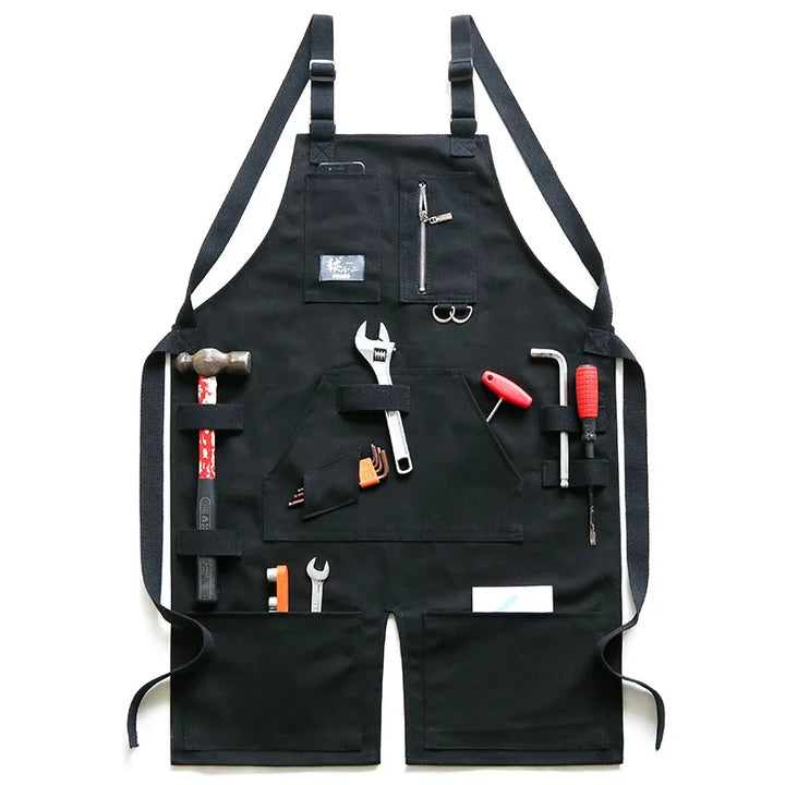 Denim Canvas Apron With Adjustable Cross Back Straps Work Apron Fall 2025 Custom Logo Durable Tool Pockets