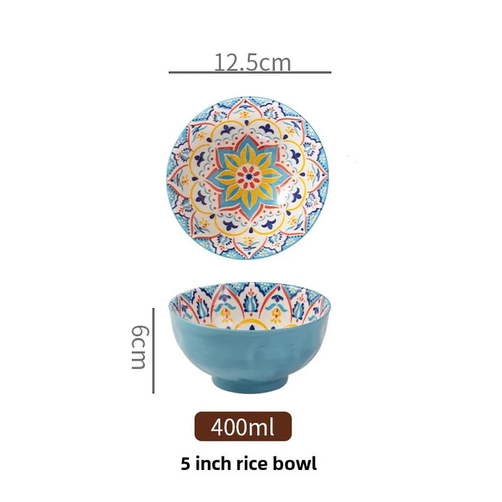 Bohemian Ceramic Rice Bowl Retro Noodle Bowl Kitchen Gift