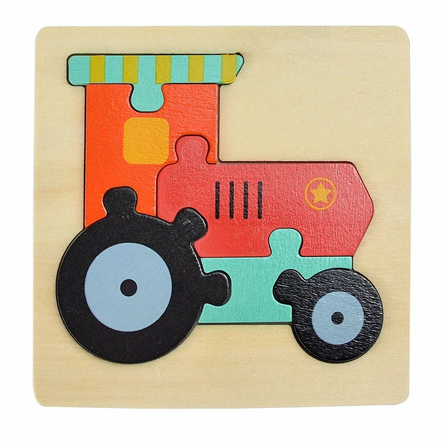 3D Wooden Animal and Vehicle Puzzle for Kids, Educational Montessori Toy for Cognitive Development and Fine Motor Skills